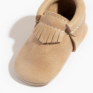 Weathered brown city baby shoe from angle 2, perfect for stylish little feet.