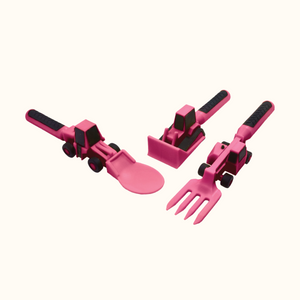 Set of 3 colorful baby utensils for toddlers, perfect for mealtime and developing self-feeding skills.