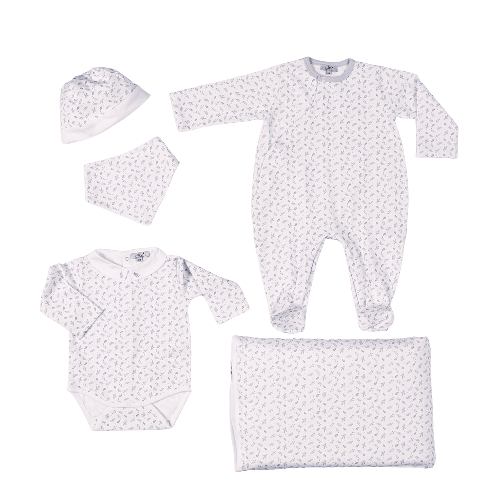 Boys Blue Leaves Print Cotton Welcome Set (5)