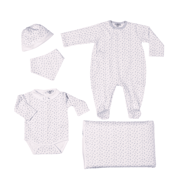 Boys Blue Leaves Print Cotton Welcome Set (5)