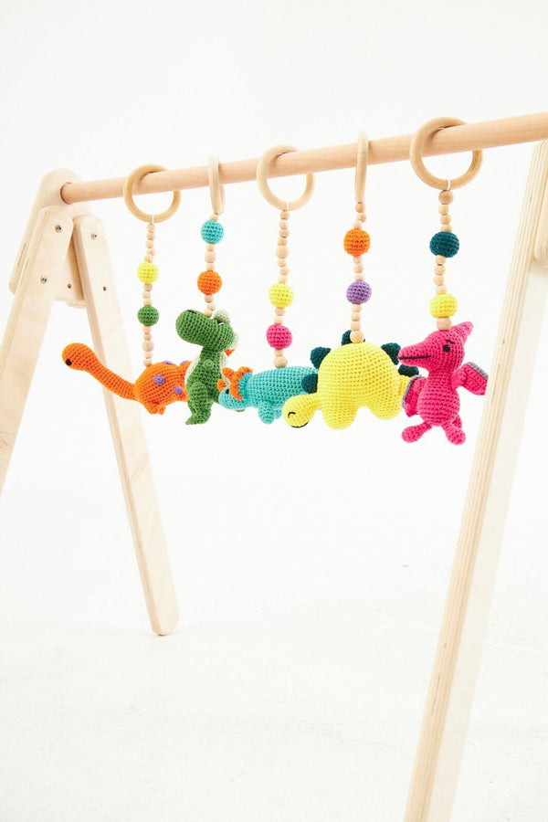 Montessori Baby Gym & Hanging Toys Set | Wooden Play Gym for Babies