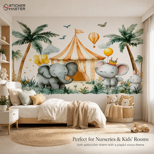 Whimsical Elephant Circus Wall Mural