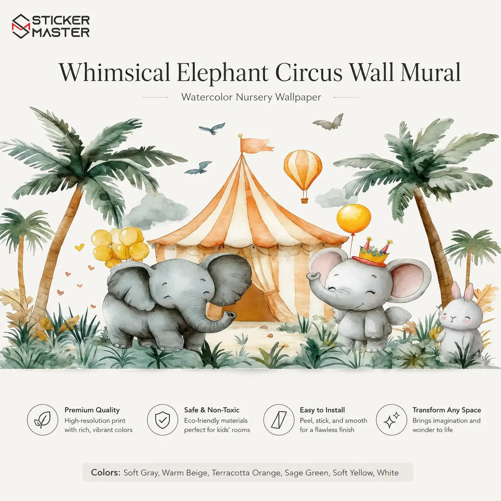 Whimsical Elephant Circus Wall Mural