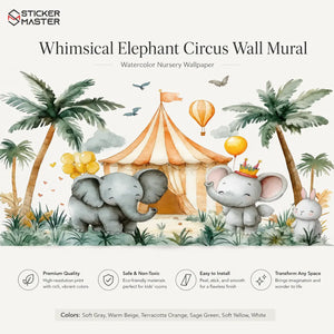 Whimsical Elephant Circus Wall Mural