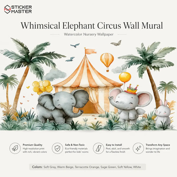 Whimsical Elephant Circus Wall Mural