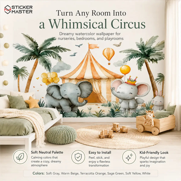 Whimsical Elephant Circus Wall Mural