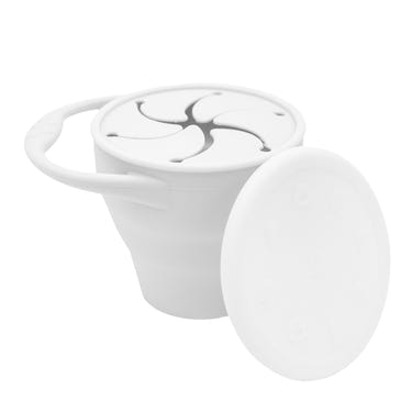 Silicone collapsible snack cup in various colors, perfect for toddlers and on-the-go snacking.