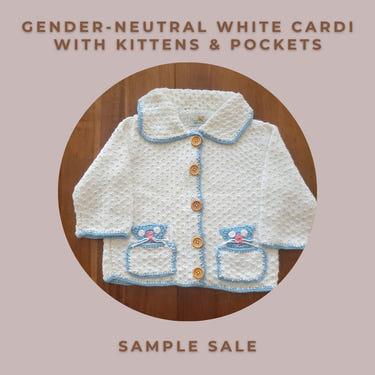 Gender-neutral White Cardi with Kittens & Pockets