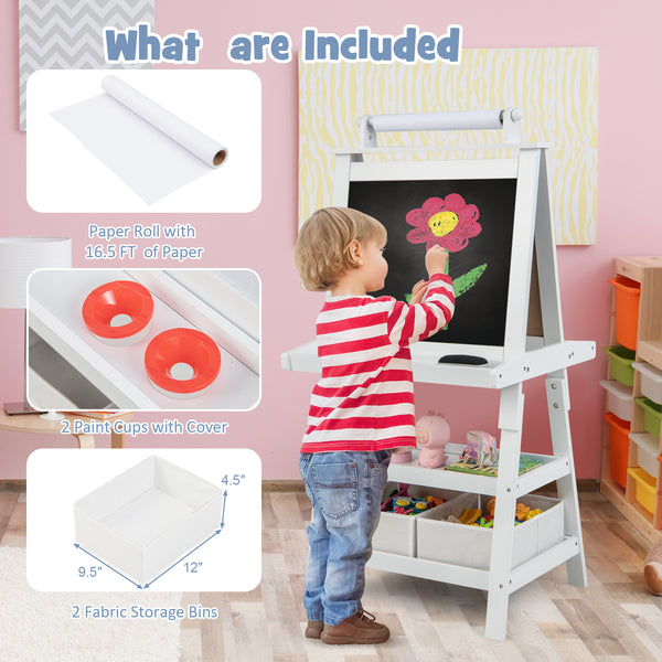 3 in 1 Double-Sided Storage Art Easel - Height-Adjustable for Toddlers & Kids