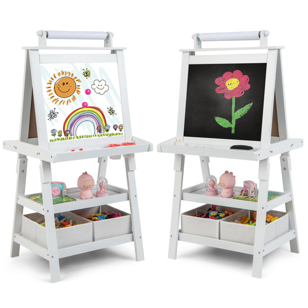 3 in 1 Double-Sided Storage Art Easel - Height-Adjustable for Toddlers & Kids