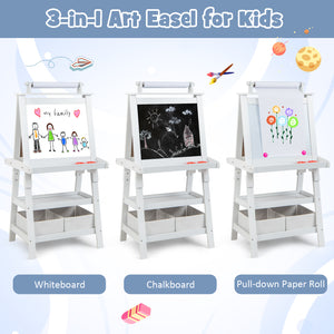 3 in 1 Double-Sided Storage Art Easel - Height-Adjustable for Toddlers & Kids