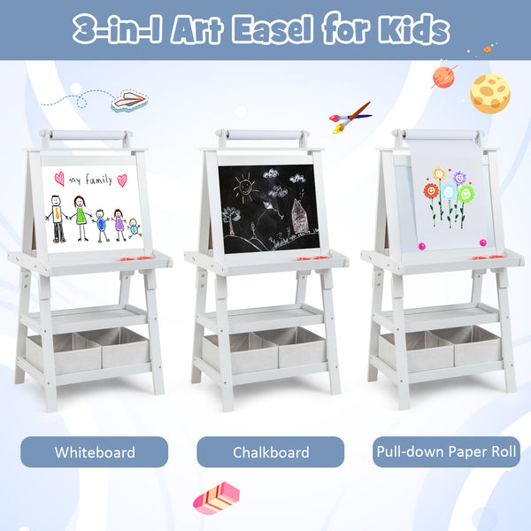 3 in 1 Double-Sided Storage Art Easel - Height-Adjustable for Toddlers & Kids