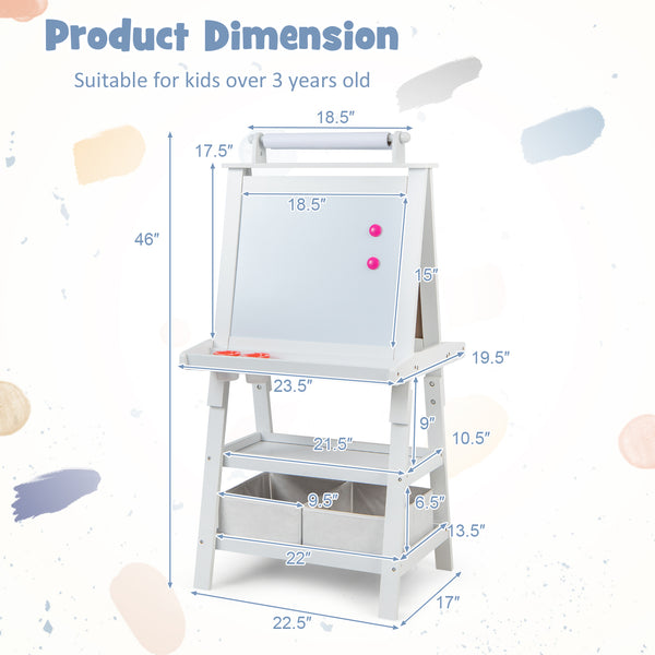 3 in 1 Double-Sided Storage Art Easel - Height-Adjustable for Toddlers & Kids