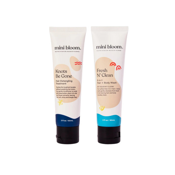 Mini Bath Time Duo for babies - gentle hair and body wash in a cute, colorful packaging. Perfect for bath time!