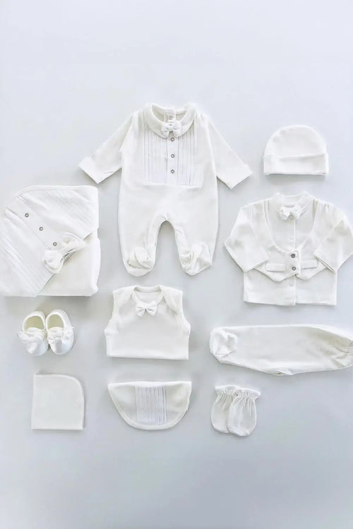 William Newborn White Coming Home Set (10 pcs) displayed at angle 5, perfect for welcoming your baby home.