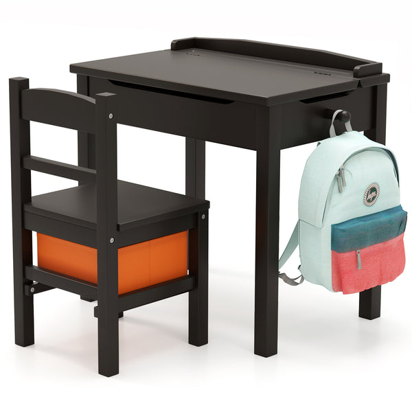 Wood activity kids table and chair set with storage, perfect for playtime and organization in any child's room.