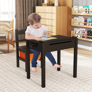 Wood activity kids table and chair set with storage, perfect for playtime and organization in any child's room.
