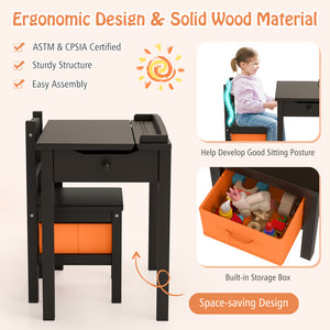 Wood activity kids table and chair set with storage space, perfect for playtime and organization in any child's room.