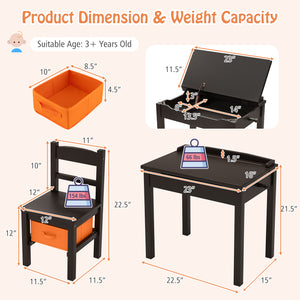 Wood activity kids table and chair set with storage, perfect for playtime and organization in any child's room.