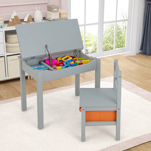 Wood activity kids table and chair set with storage, perfect for playtime and sleepover fun. Angle view 20.