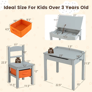 Wood activity kids table and chair set with storage, perfect for playtime and organization in any child's bedroom.