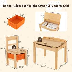 Wood activity kids table and chair set with storage, perfect for playtime and organization in any child's room.