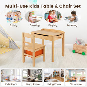 Wood activity kids table and chair set with storage, perfect for playtime and organization in any child's room.