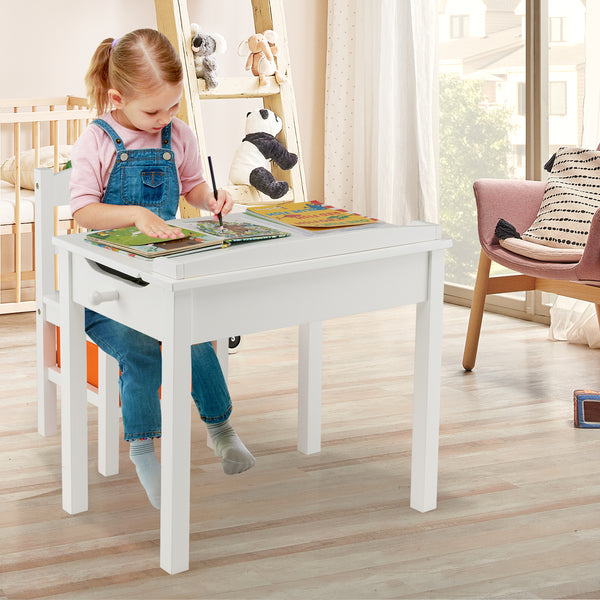 Wood activity kids table and chair set with storage, perfect for playtime and organization in any child's room.