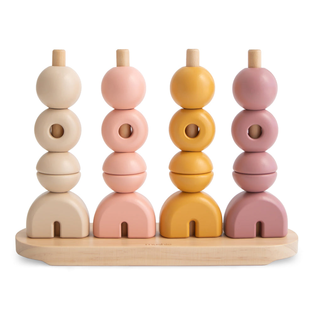Wooden Multi Shape Stacker for babies, featuring colorful shapes for developmental play and learning.