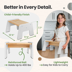 Multi-purpose 1-step wooden stool for kids, ideal for potty training and reaching high places.