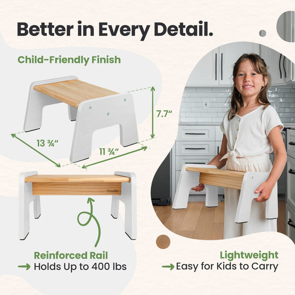 Multi-purpose 1-step wooden stool for kids, ideal for potty training and reaching high places.