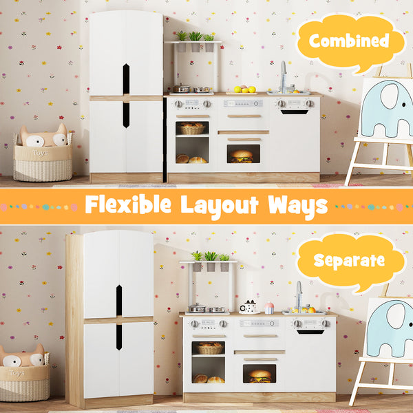 Wooden 2 Piece Kids Kitchen Playset with Fridge and Running Water