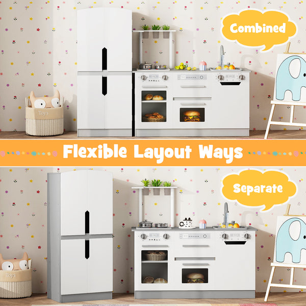 Wooden 2 Piece Kids Kitchen Playset with Fridge and Running Water