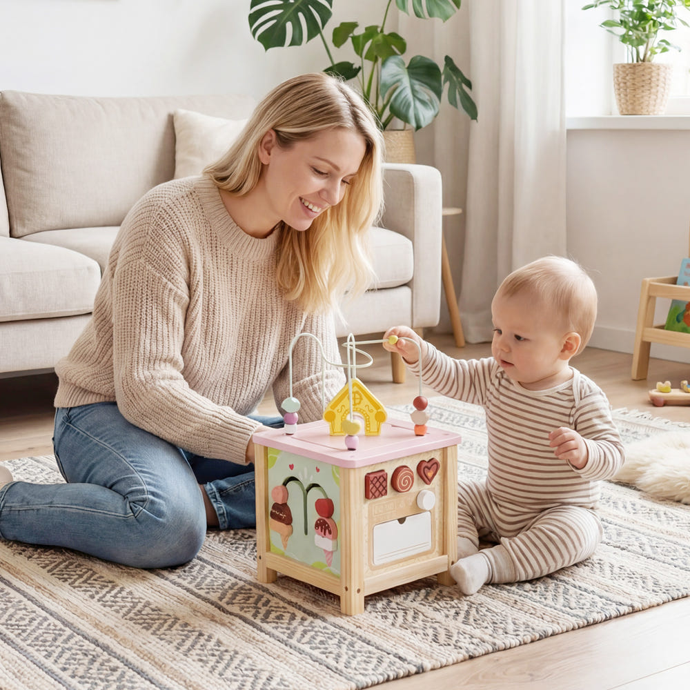 Wooden Activity Cube with Montessori Sensory Toys for 18+ Months Toddlers