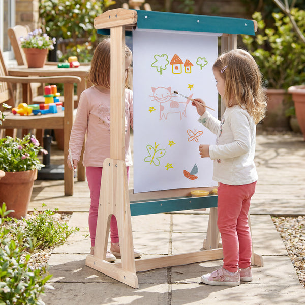 Wooden Art Easel for Kids with Transparent Board and Paper Roll