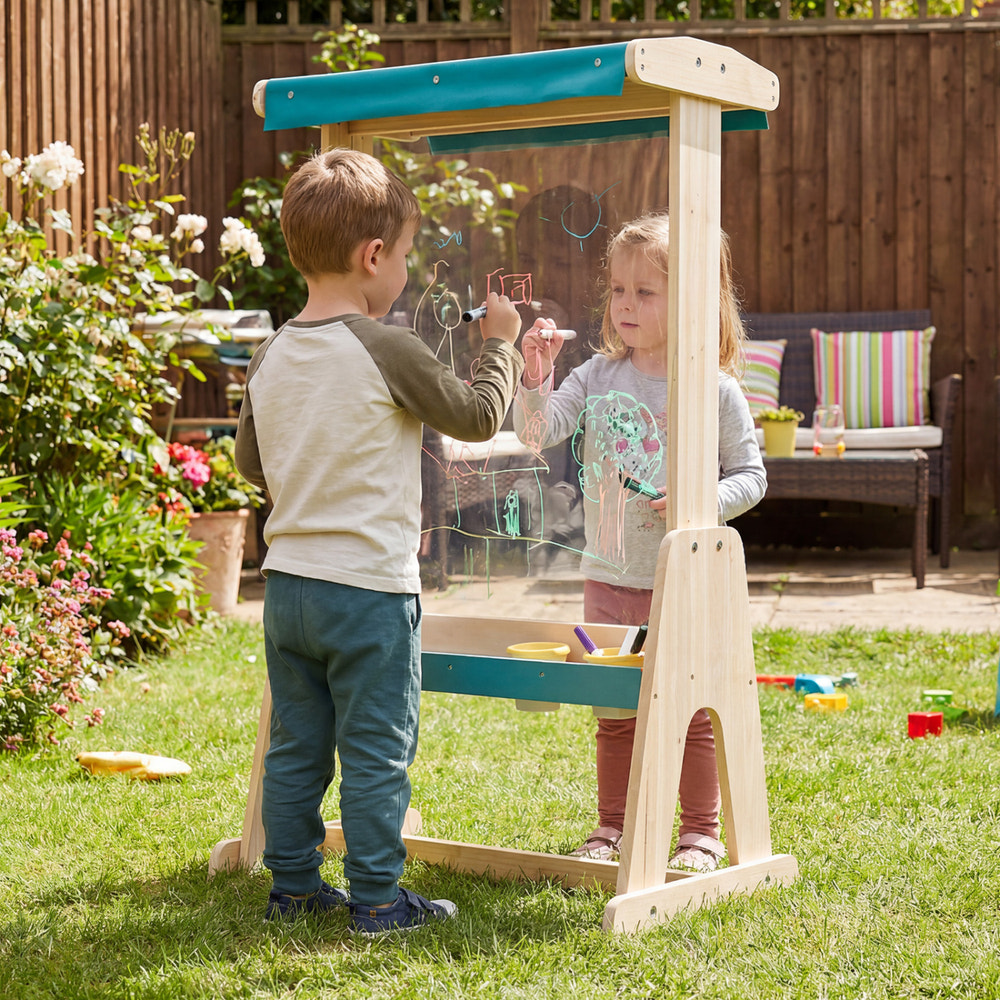 Wooden Art Easel for Kids with Transparent Board and Paper Roll-Natural