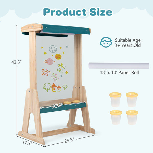 Wooden Art Easel for Kids with Transparent Board and Paper Roll
