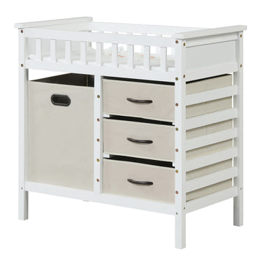 Wooden Baby Changing Table Diaper Changing Station with 3 Fabric Storage Drawers