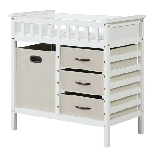 Wooden Baby Changing Table Diaper Changing Station with 3 Fabric Storage Drawers