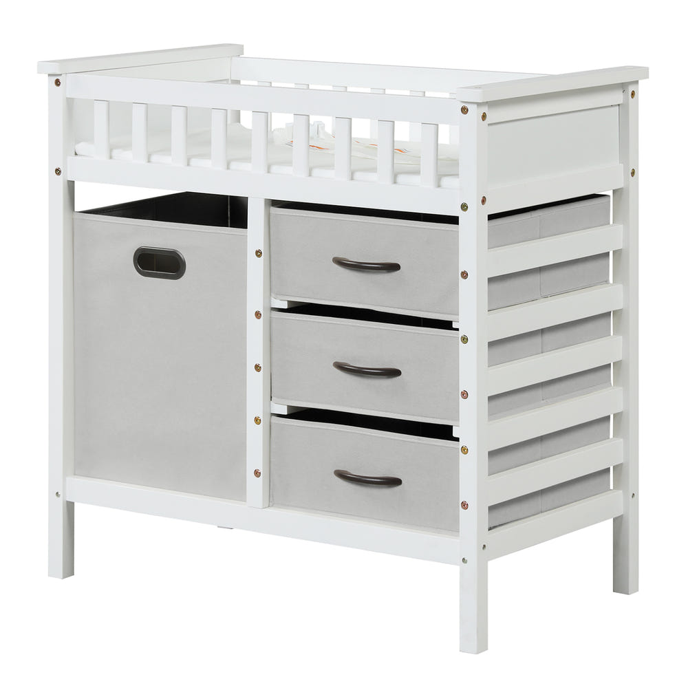 Wooden Baby Changing Table Diaper Changing Station with 3 Fabric Storage Drawers