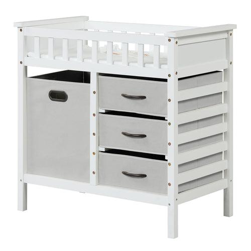 Wooden Baby Changing Table Diaper Changing Station with 3 Fabric Storage Drawers