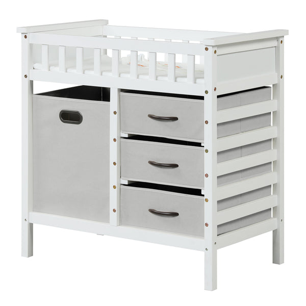 Wooden Baby Changing Table Diaper Changing Station with 3 Fabric Storage Drawers
