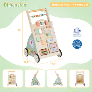 Wooden Baby Walker with Wheels and Storage Basket - Educational