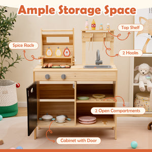 Wooden Barbecue Grill Playset with Chalkboard and Sink and Cabinet