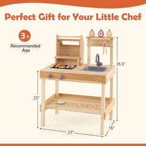 Wooden Barbecue Grill Playset with Play Food and Open Shelves