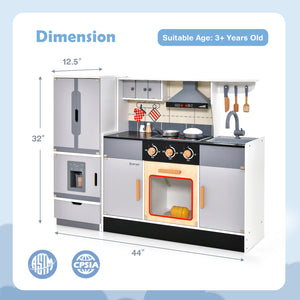 Wooden Chef Play Kitchen and Refrigerator with Realistic Range Hood and Roaster