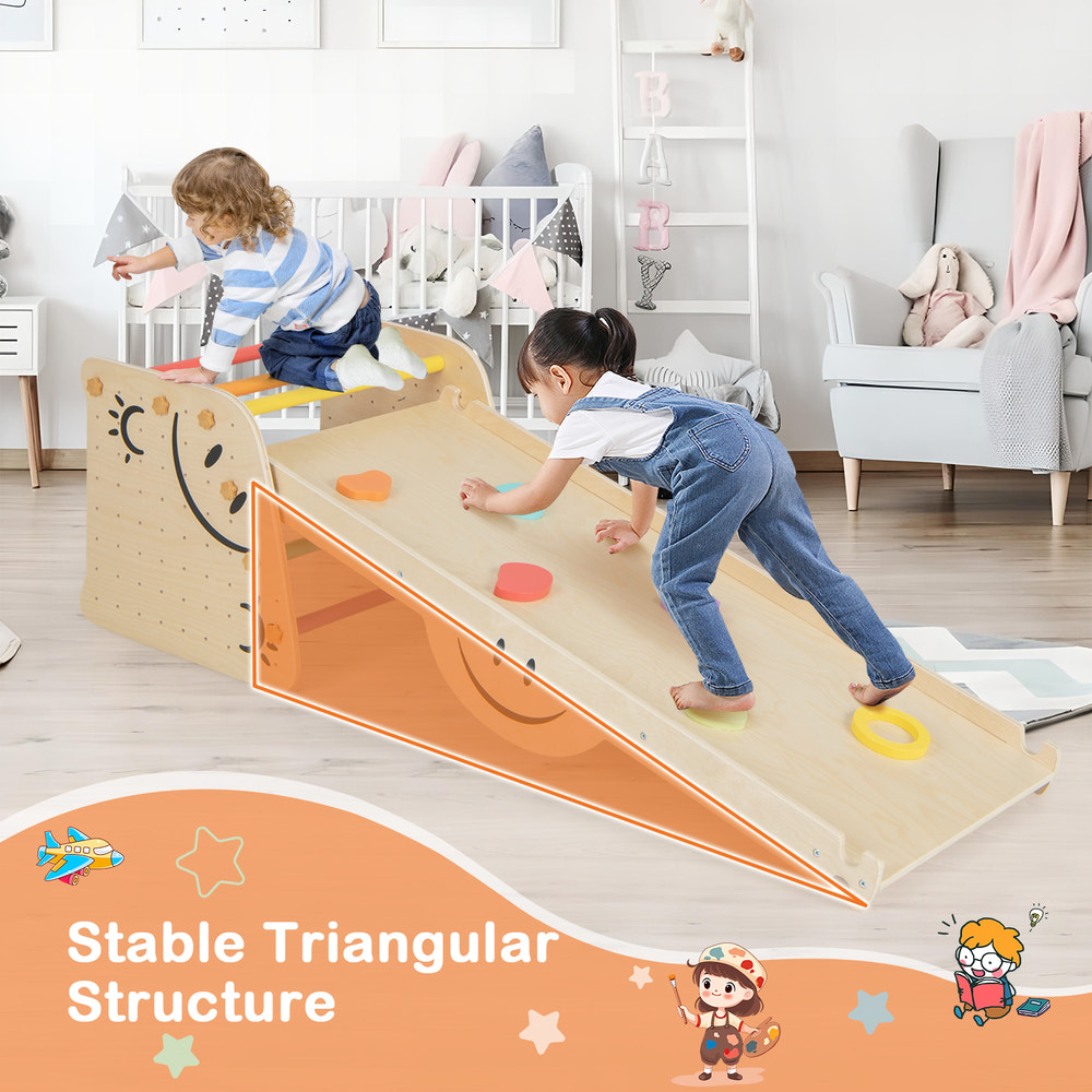 Wooden Climbing Toy Triangle Climber Set with Seesaw for Toddlers & Kids