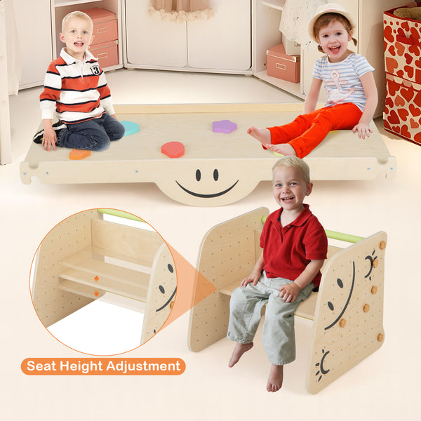 Wooden Climbing Toy Triangle Climber Set with Seesaw for Toddlers & Kids