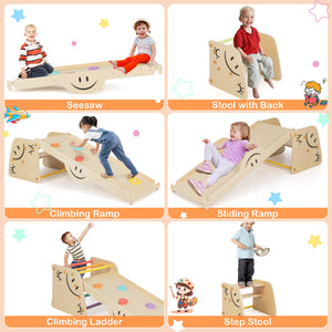 Wooden Climbing Toy Triangle Climber Set with Seesaw for Toddlers & Kids