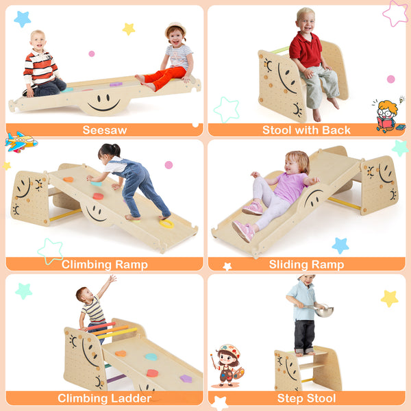 Wooden Climbing Toy Triangle Climber Set with Seesaw for Toddlers & Kids